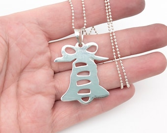 Vintage Sterling Silver Holiday Bell Pendant Necklace - 24"
