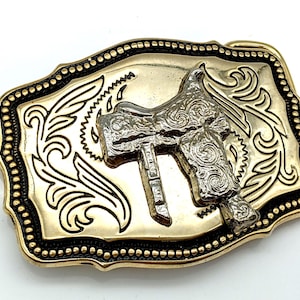 Vintage Silver & Gold Vermeil Western Saddle Belt Buckle