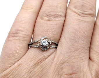 Vintage Sterling Silver & Rose Gold Vermeil CZ Solitaire Engagement Ring Size 8.25