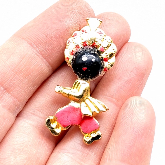 Vintage Blackamoor Lapel Pin, Gold Tone Enamel