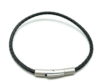 56 Colors! 3mm Genuine Braided Leather & Stainless Steel Bayonet Clasp Bracelet