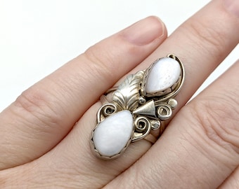 Large Navajo Pink Mother of Pearl & Sterling Silver Statement Ring - Size 8