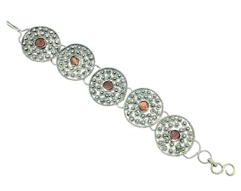 Vintage Handmade Silver Tone & Natural Amber Link Bracelet - 7.5"