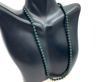 Dark Green Enameled Metal Beaded Chain Necklace - 17"