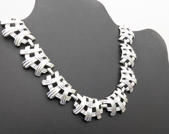 Vintage Coro Silver Tone Basketweave Link Statement Necklace or Choker 12-17" Adjustable