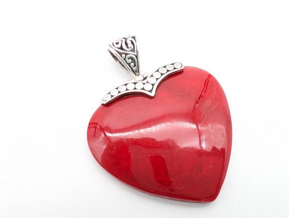 Vintage Sterling Silver & Red Lucite Heart Pendan… - image 2
