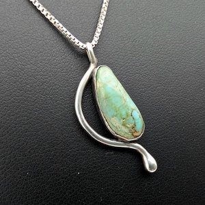 Vintage Sterling Silver & Green Turquoise Pendant Necklace - 22"