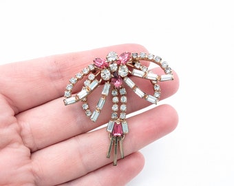 Vintage 12K Gold Filled Phyllis Scitarelli Pink Rhinestone Flower Brooch/Pendant