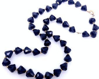Vintage 12k Rose Gold Filled & Faceted Black Glass Beaded Necklace - 16.25"