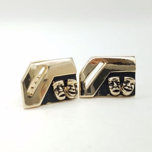 Vintage Drama Mask Comedy & Tragedy Gold Tone Cufflinks