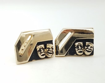 Vintage Drama Mask Comedy & Tragedy Gold Tone Cufflinks