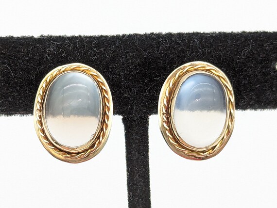 Antique 14k Gold & Moonstone Stud Earrings - 3/4" - image 2
