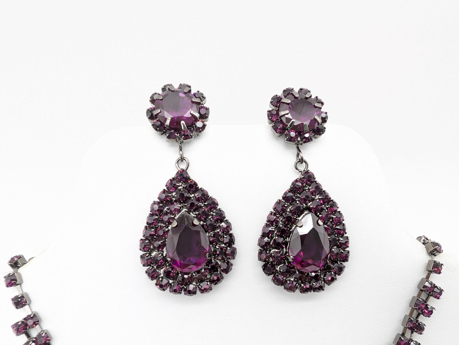 Signed Purple Rhinestone Crystal and Gunmetal Gray Pendant Necklace ...
