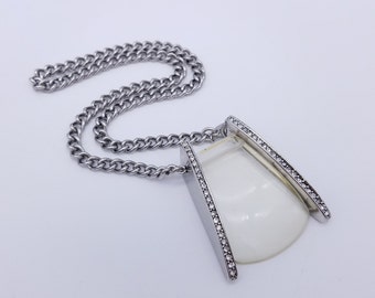 Rare Ann Taylor Chunky Lucite, Rhinestone & Stainless Steel Pendant Necklace - 18"