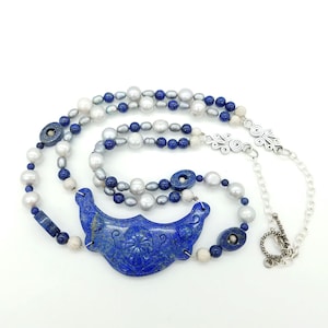 Porcelain, Pearl & Silver Necklace and Earrings Set