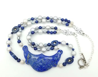 Porcelain, Pearl & Silver Necklace and Earrings Set