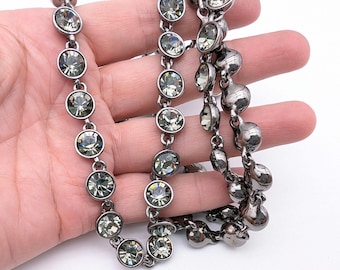 Authentic Givenchy Gunmetal Gray Crystal Link Necklace -
