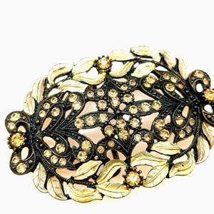 Bronze & Rhinestone Ladies Belt Buckle With Leaf Design
