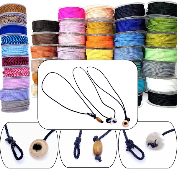 Made to Order 2mm Silk Cord Necklace With Wood or MOP Button Clasp - 45 Colors, Any Length