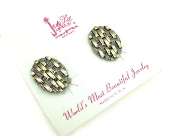 Antiqued Woven Bronze Clip Earrings Signed Judy Lee