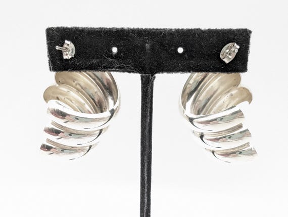 Sterling Silver Modernist Twisted Hoop Statement Earrings - 1.75" View 6