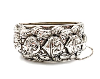 Vargas Silver Repousse Asian Warrior Hinged Bangle Bracelet