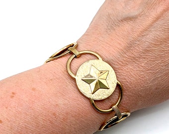 Vintage Sarah Coventry Gold Star & Circle Link Bracelet - 7"