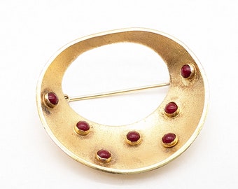 Mid-Century Modernist Gold Plated Carnelian Brooch Made in Italy