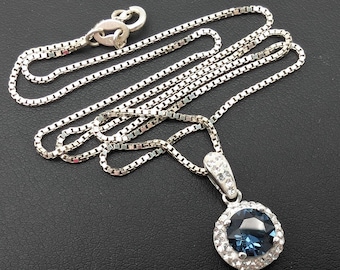 Vintage London Blue Topaz & Sterling Silver Pendant Necklace - 18"