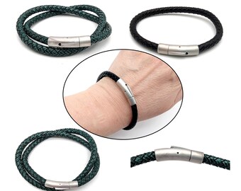 Custom Made 6mm Genuine Braided Leather Bracelet or Wrap Bracelet - 52 Colors