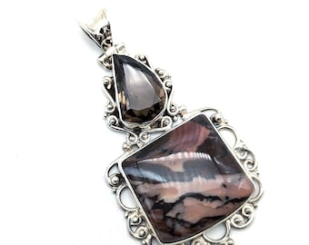 Artisan Jasper, Smoky Quartz and Sterling Silver Pendant