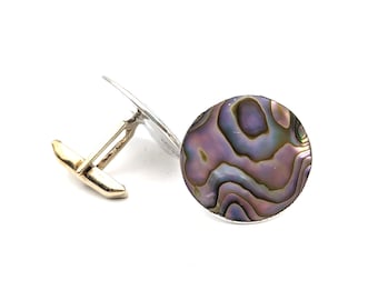 Vintage Taxco Sterling Silver & Abalone Cufflinks  - 1" Diameter