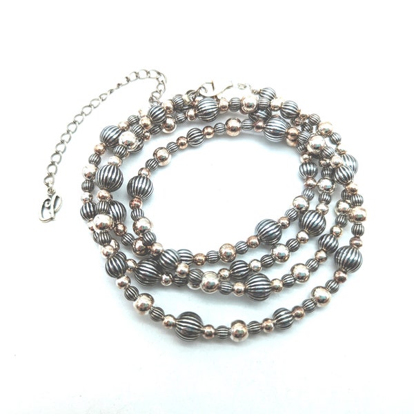 Rare Vintage Carolyn Pollack Sterling Silver Bead Necklace - 32-36"