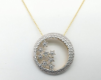 14k Gold Vermeil Sterling Silver & Diamond Moon and Stars Pendant Necklace - 18"