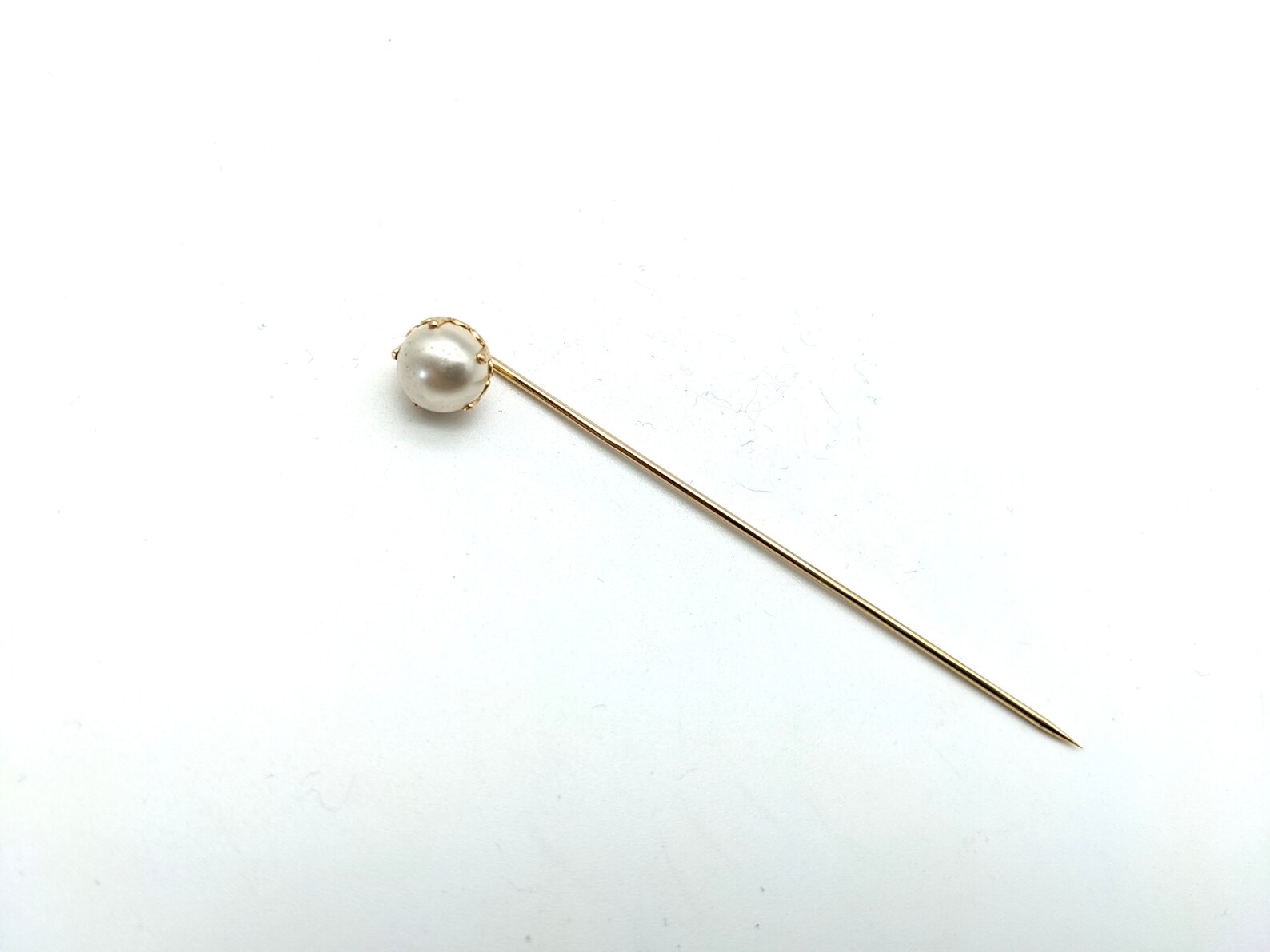 Antique 14K Gold & Faux Pearl Stick Pin 2.5 Etsy
