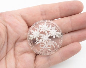 Vintage Clear Lucite Reversed Carved Floral Bouquet Brooch