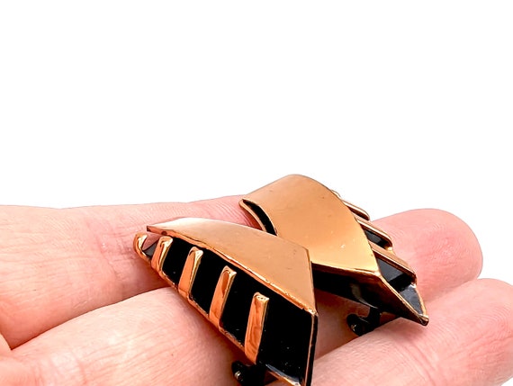 Solid Copper Hinged Bangle Bracelet & Clip Earrin… - image 8