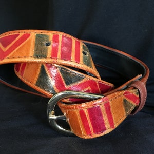 Vintage Hand Stamped Leather Belt - Small, Mediterranean Trading Company