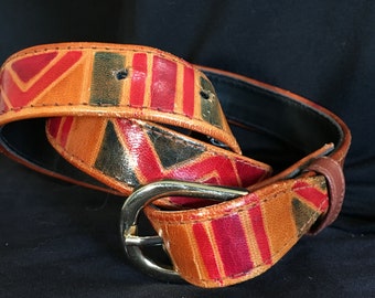 Vintage Hand Stamped Leather Belt - Small, Mediterranean Trading Company