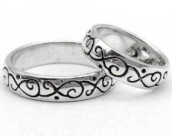 Peter Stone Sterling Silver Engraved Swirl Design Ring - Sizes 6.75 or 13.5
