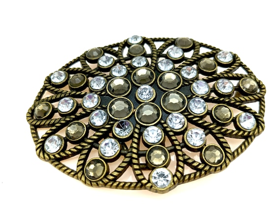 Vintage Bronze & Rhinestone Ladies Belt Buckle - image 2