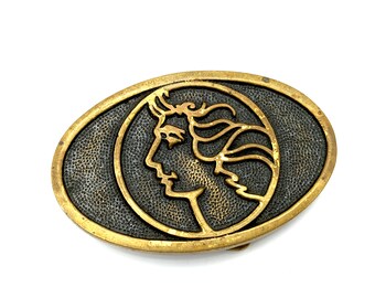 Vintage Solid Brass Profile/Face Outline Belt Buckle Made by BTS