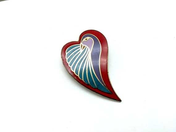 Vintage Laurel Burch Gold Tone Dove in a Heart Pin - image 2