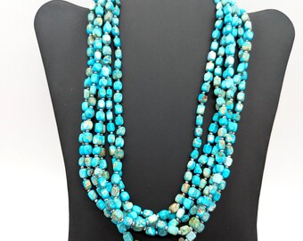 Multi-Strand Turquoise Bead & Sterling Silver Necklace Signed Lucas Lameth - 20-22" Adjustable