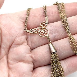 Vintage Gold Tone Tassel Pendant Necklace - 15.5&quot;