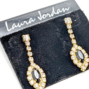 Vintage Silver Tone & Black and White Rhinestone Earrings