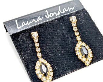 Vintage Silver Tone & Black and White Rhinestone Earrings
