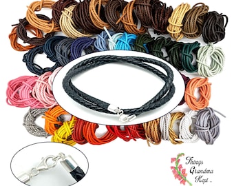 52 Colors - Custom Made 5mm Thick Braided Leather & Sterling Silver Necklace or Choker