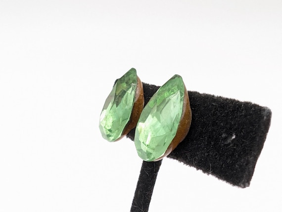 Green Pear Cut Rhinestone Stud Statement Earrings… - image 4