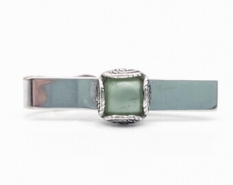 Silver Faux Jade Tie Clip Signed Swank